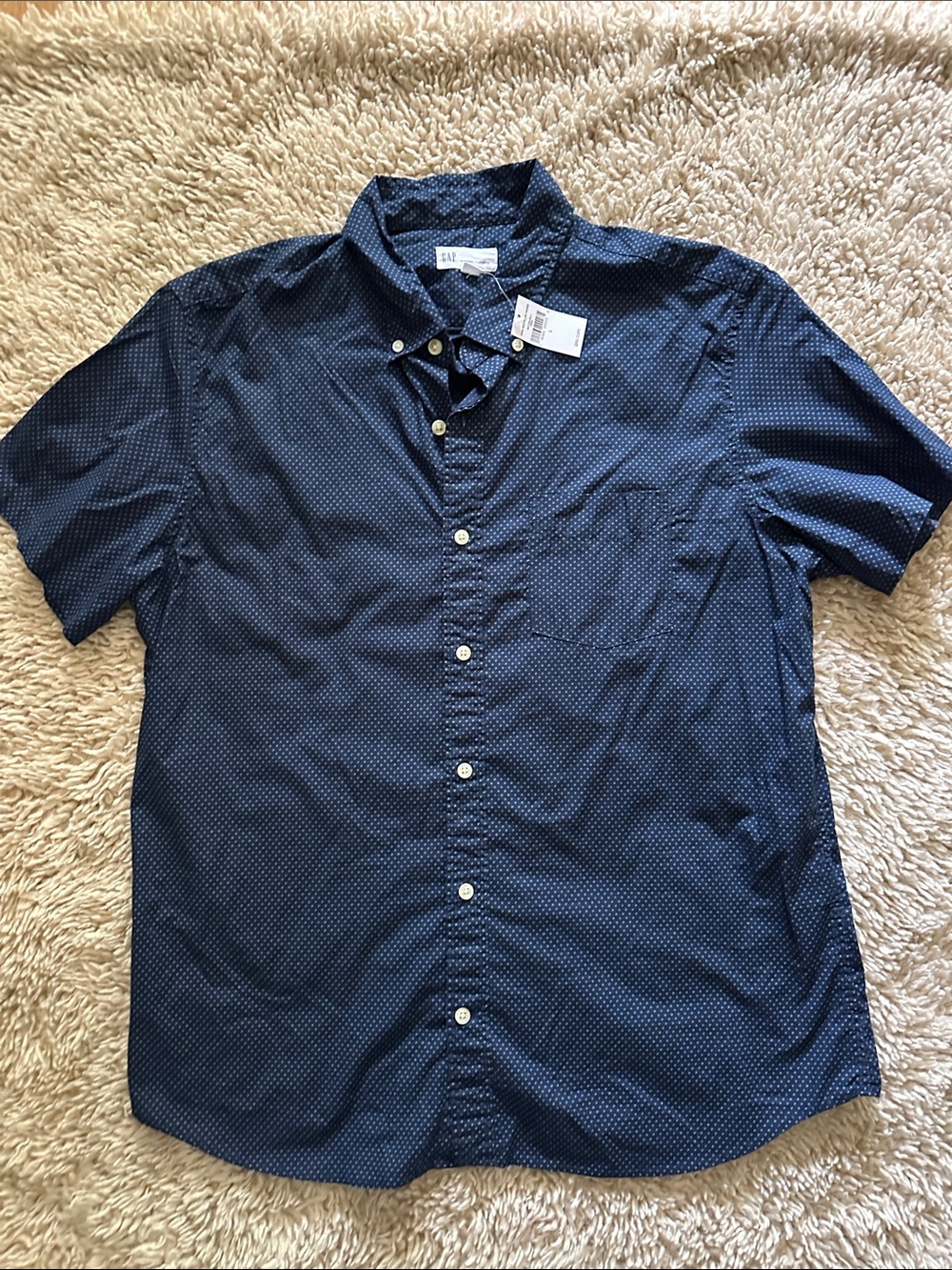 GAP Men's Navy Short-Sleeve Microdot Button-Down Shirt